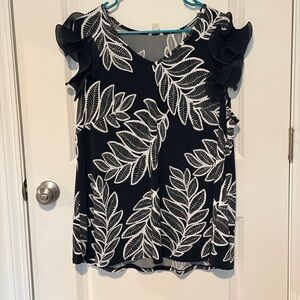 Cato Black and White Leaf Pattern Blouse